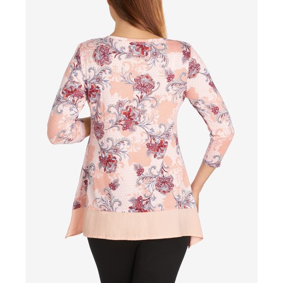 Ruby Rd. Women's Plus-Size Floral Printed Hacci Handkerchief Top Size 3X Dusty - Picture 7 of 9